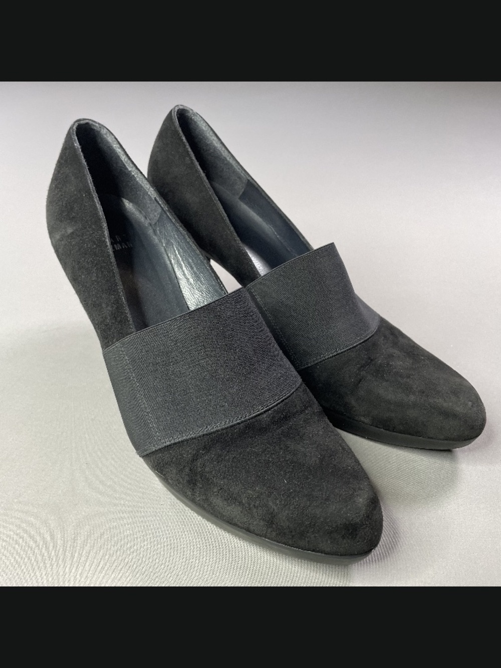 Stuart Weitzman Shoes Womens 8.5 black suede heels loafer slip on pumps classic